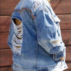 Beaded Detail Vintage Denim Jacket
